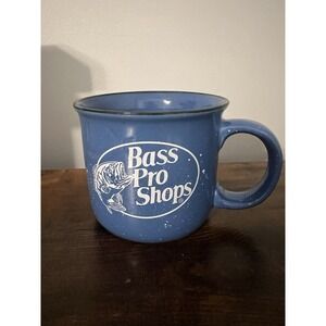 Bass Pro Shops Blue Ceramic Camp Mug Logo Coffee Cup 12 oz